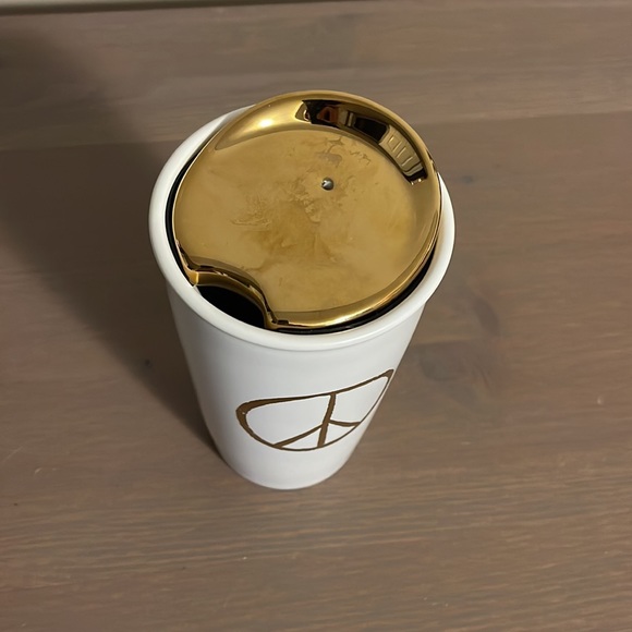 Starbucks White and Gold Peace Sign Ceramic Travel Mug - Picture 7 of 11